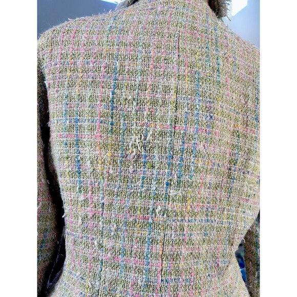 Tweed Fringe Fairy Jacket Y2K Clueless Pastel, Parisian Bouclé Blazer Plaid VTG - Picture 12 of 16